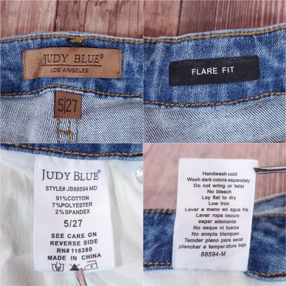 Judy Blue Womens Size 5/27 Flare Fit Distressed Mid Rise Denim Jeans Raw Hem - Picture 10 of 11